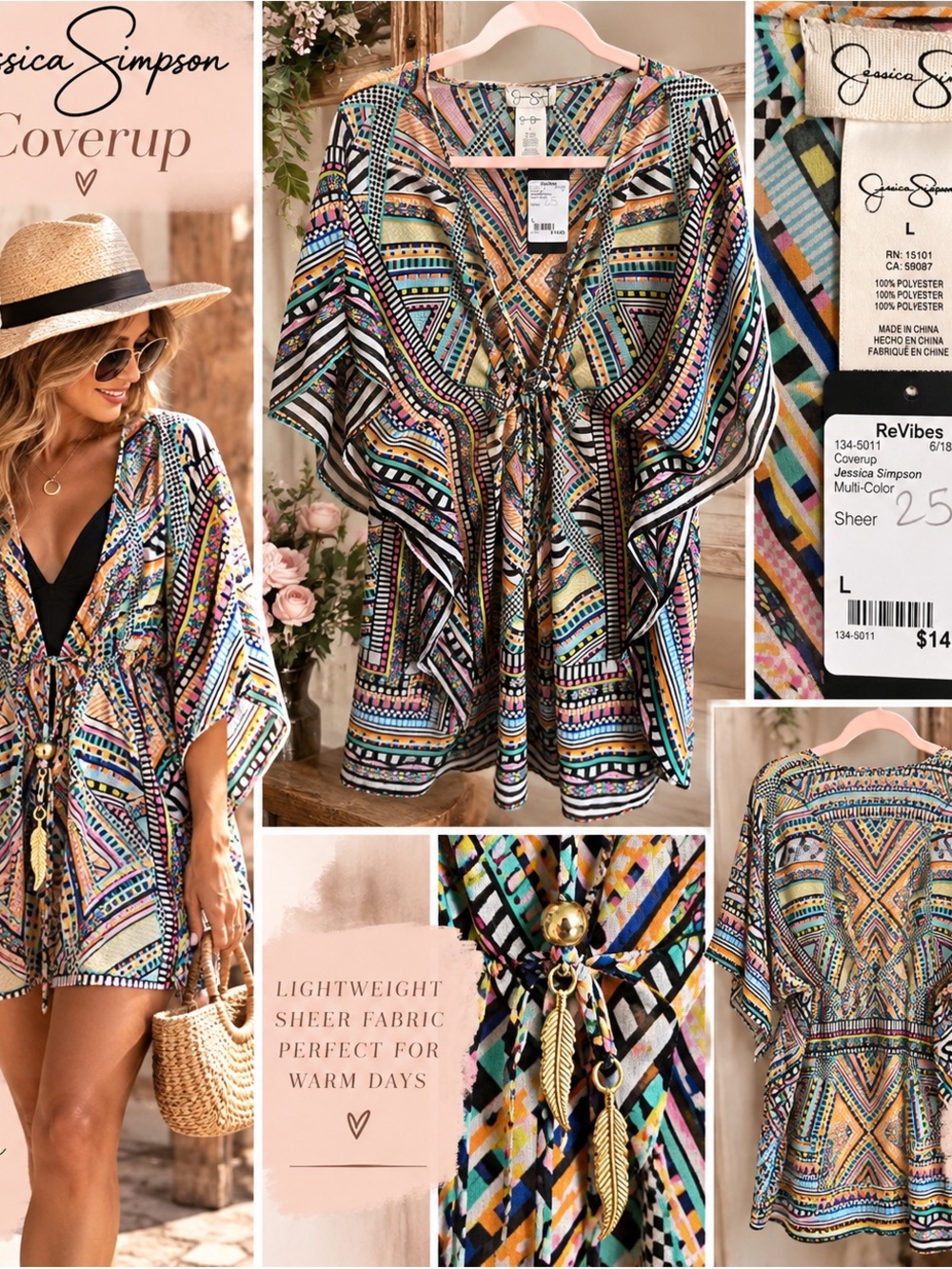 Jessica Simpson Multicolor Geometric Sheer Swim Coverup